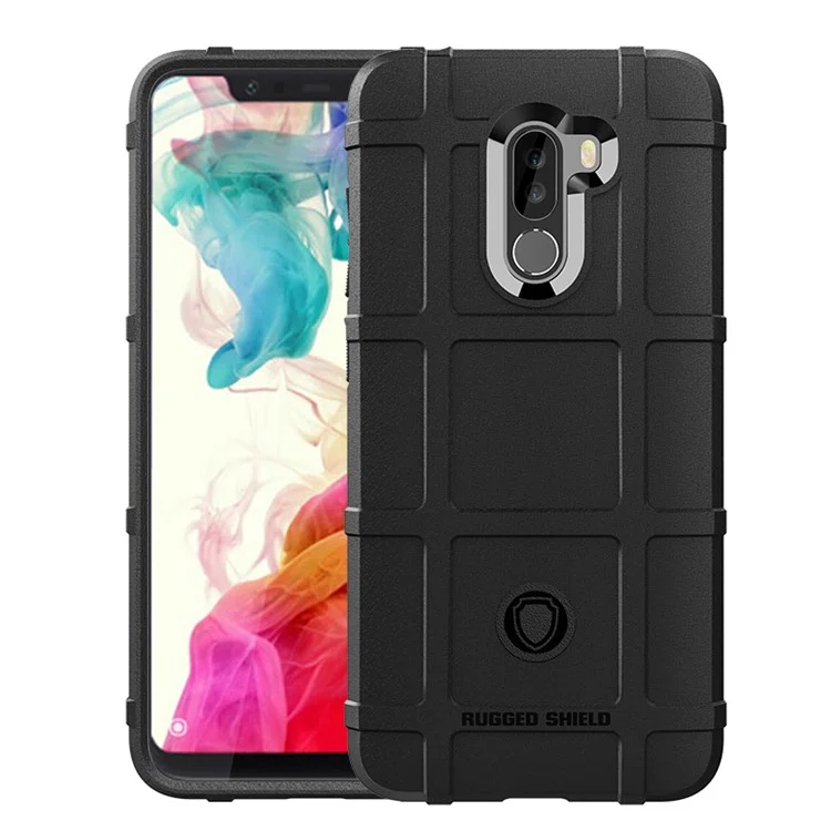 Estuche De Tela De Grilla Cuadrada Anti-shock Funda De Teléfono Celular TPU Suave Para Xiaomi PocoFone F1 / Poco F1 En La India - Negro