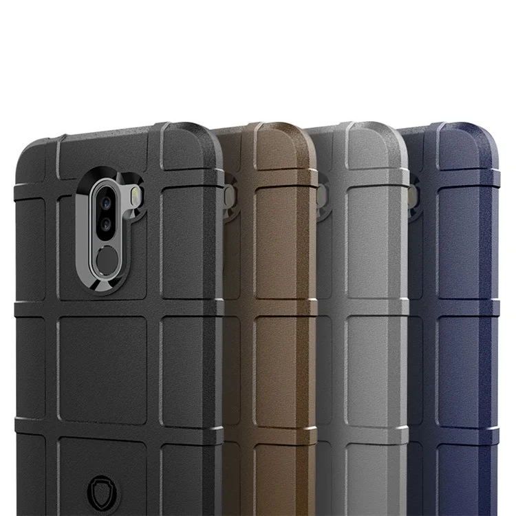 Estuche De Tela De Grilla Cuadrada Anti-shock Funda De Teléfono Celular TPU Suave Para Xiaomi PocoFone F1 / Poco F1 En La India - Negro