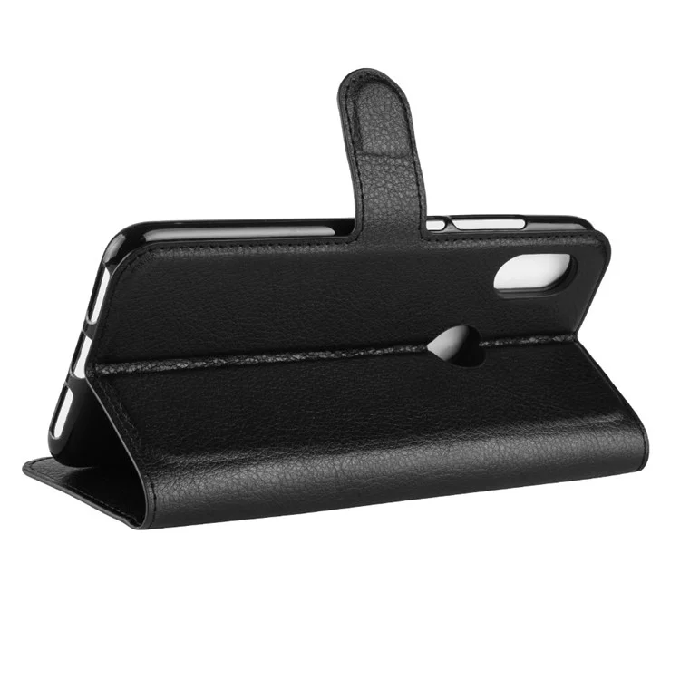 Litchi Texture Wallet Stand Leather Mobile Phone Case for Xiaomi Redmi Note 6 Pro - Preto
