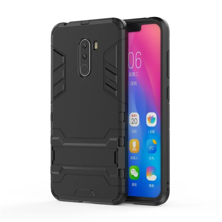 Cool Guard Plastic TPU Case Híbrido Com Kickstand Para Xiaomi Pocophone F1 / Poco F1 (índia) - Preto