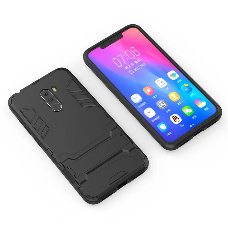 Case Híbrido TPU de Plástico Cool Guard Con Kickstand Para Xiaomi Pocophone F1 / Poco F1 (India) - Negro