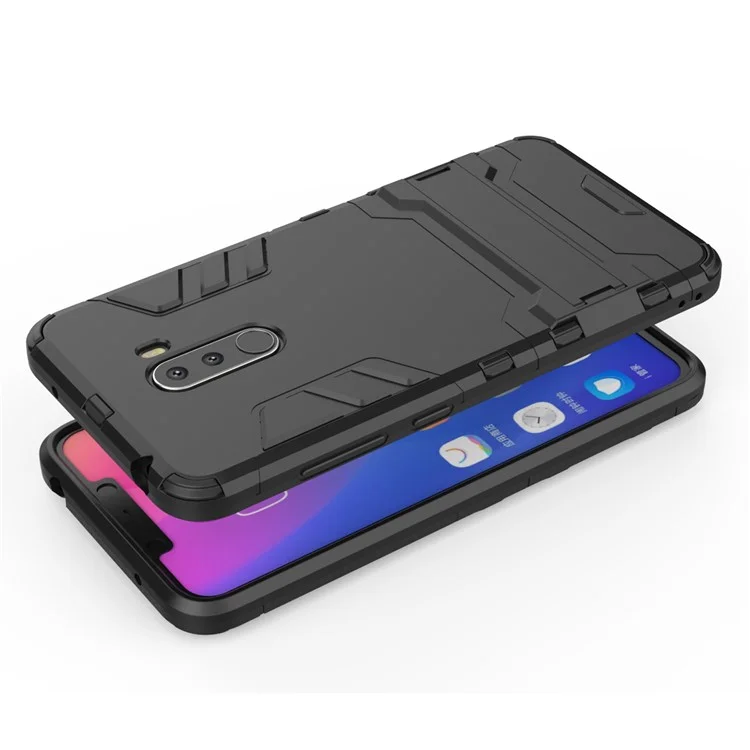 Cool Guard Plastic TPU Hybrid -hülle Mit Kickstand Für Xiaomi Pocophone F1 / Poco F1 (indien) - Schwarz