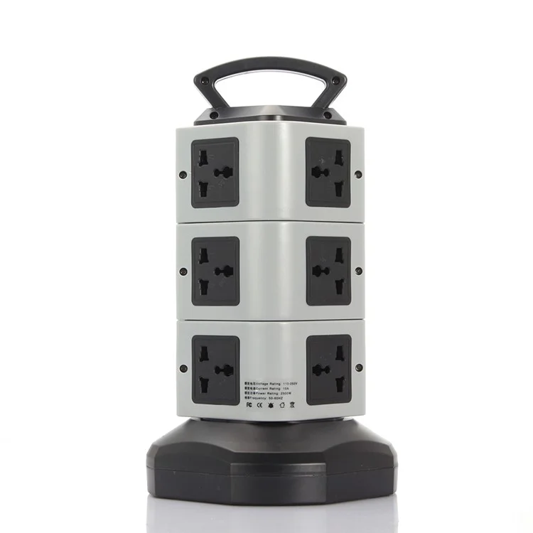 3 Layers 11 Outlets 2 USB Outputs Home / Office Vertical Power Socket with 2M Cable - Multi-color / US Plug