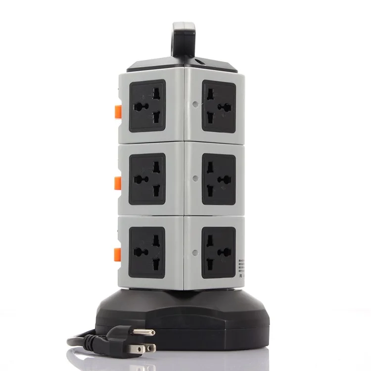 3 Layers 11 Outlets 2 USB Outputs Home / Office Vertical Power Socket with 2M Cable - Multi-color / US Plug