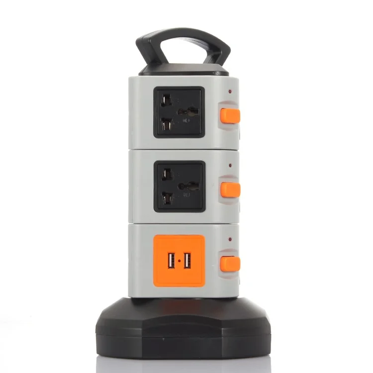 3 Layers 11 Outlets 2 USB Outputs Home / Office Vertical Power Socket with 2M Cable - Multi-color / US Plug