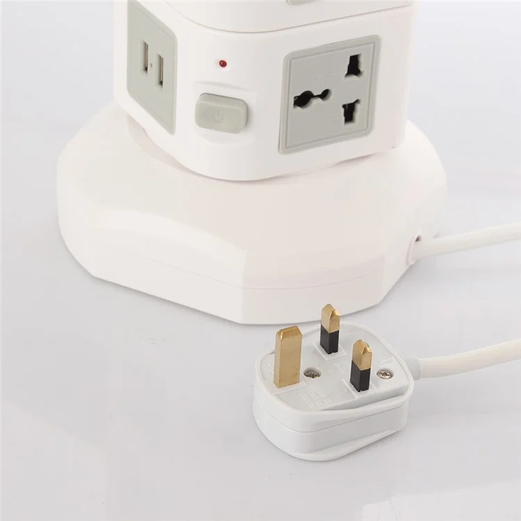 Home / Office 3 Layers 11 Outlets Vertical Power Socket with 2 USB Outputs 2M Cable - White / EU Plug