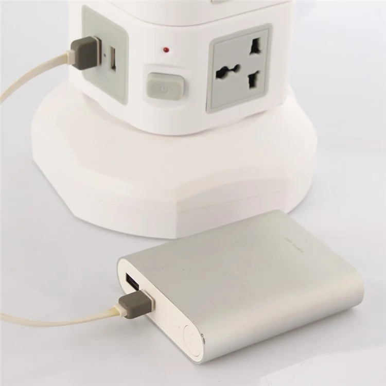 Home / Office 3 Layers 11 Outlets Vertical Power Socket with 2 USB Outputs 2M Cable - White / EU Plug
