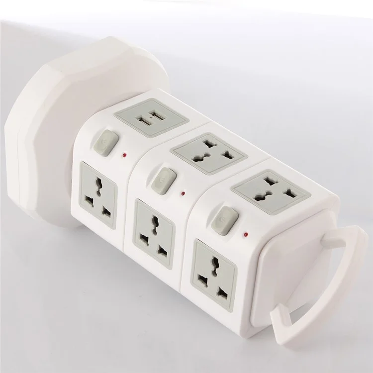 Home / Office 3 Layers 11 Outlets Vertical Power Socket with 2 USB Outputs 2M Cable - White / EU Plug