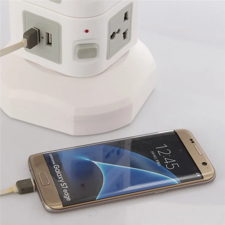 Home / Office 3 Layers 11 Outlets Vertical Power Socket with 2 USB Outputs 2M Cable - White / EU Plug
