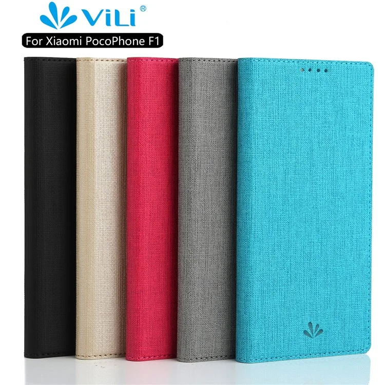 Étui en cuir à texture croisée VILI DMX pour Xiaomi Pocophone F1 / Poco F1 (Inde) [Support et fente pour carte] - Noir