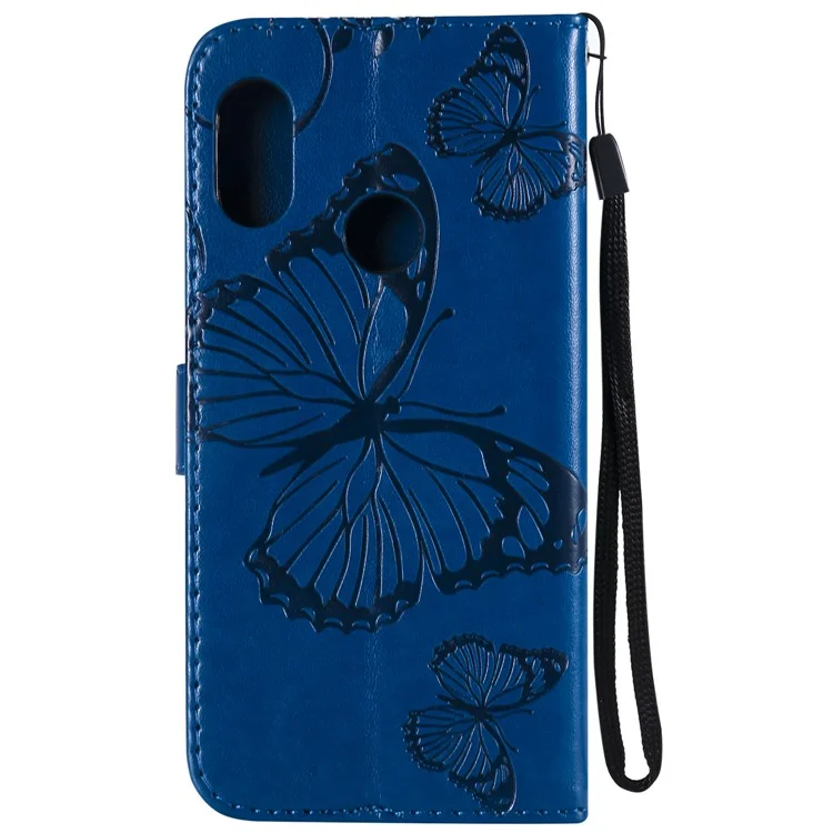 For Xiaomi Mi A2 Lite / Redmi 6 Pro Wallet Case Floral Butterfly Imprinted Leather Phone Cover Stand - Blue