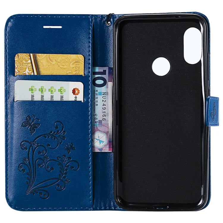 For Xiaomi Mi A2 Lite / Redmi 6 Pro Wallet Case Floral Butterfly Imprinted Leather Phone Cover Stand - Blue