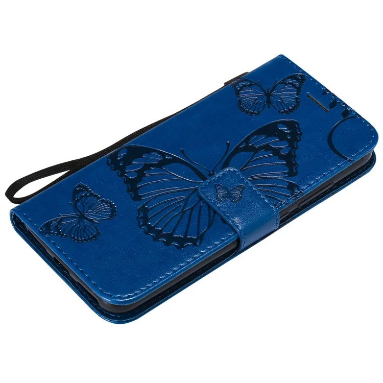 For Xiaomi Mi A2 Lite / Redmi 6 Pro Wallet Case Floral Butterfly Imprinted Leather Phone Cover Stand - Blue