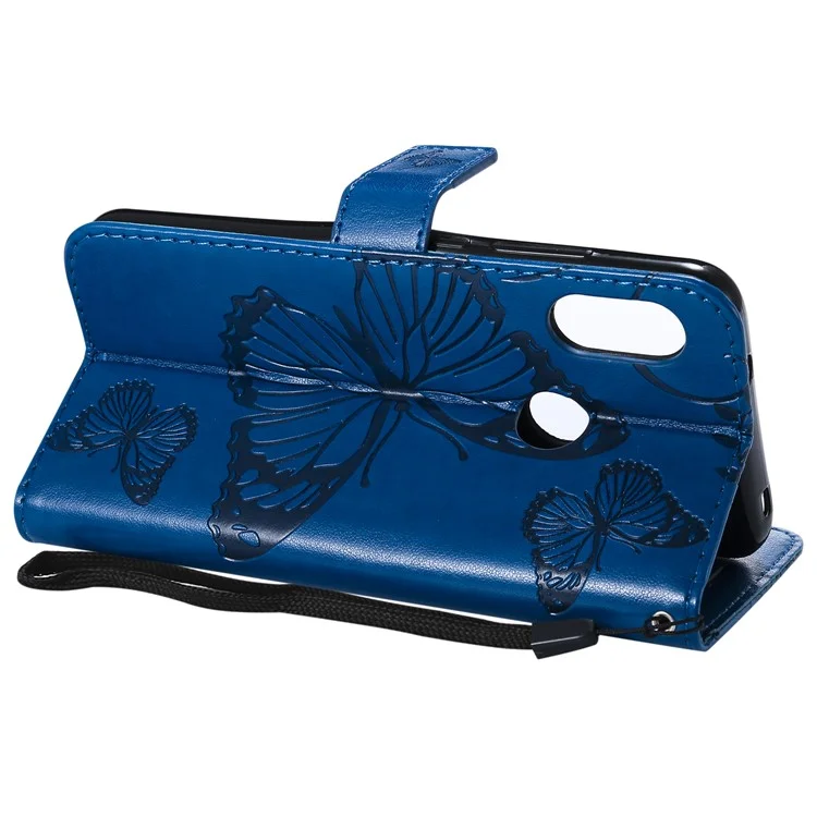 For Xiaomi Mi A2 Lite / Redmi 6 Pro Wallet Case Floral Butterfly Imprinted Leather Phone Cover Stand - Blue