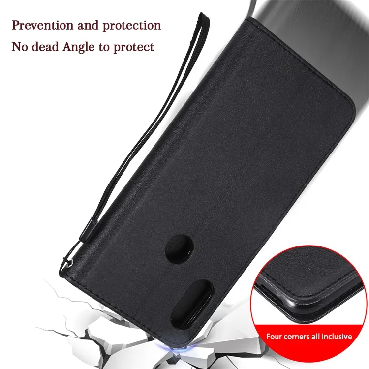 For Xiaomi Redmi Note 6 Pro Case Solid Color Leather Mobile Cover Wallet Stand with Strap - Black