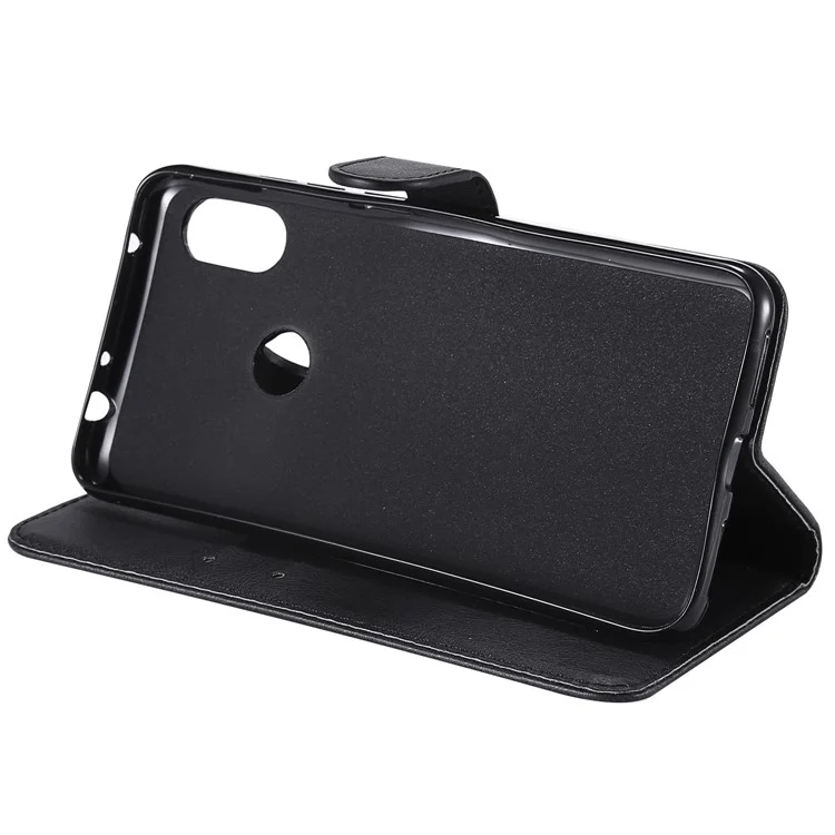 For Xiaomi Redmi Note 6 Pro Case Solid Color Leather Mobile Cover Wallet Stand with Strap - Black
