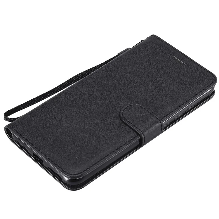For Xiaomi Redmi Note 6 Pro Case Solid Color Leather Mobile Cover Wallet Stand with Strap - Black