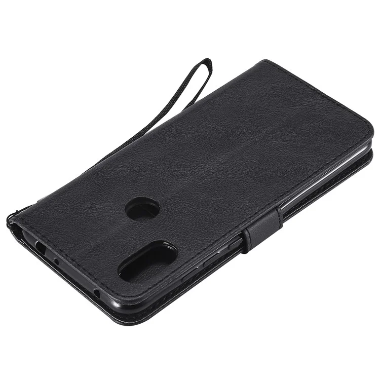 For Xiaomi Redmi Note 6 Pro Case Solid Color Leather Mobile Cover Wallet Stand with Strap - Black
