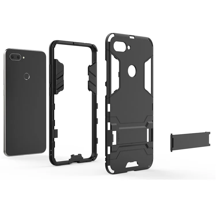 Fall Guard Kickstand PC TPU Hybrid Case Para Xiaomi Mi 8 Lite / Xiaomi Mi 8 Jóvenes (mi 8X) - Negro