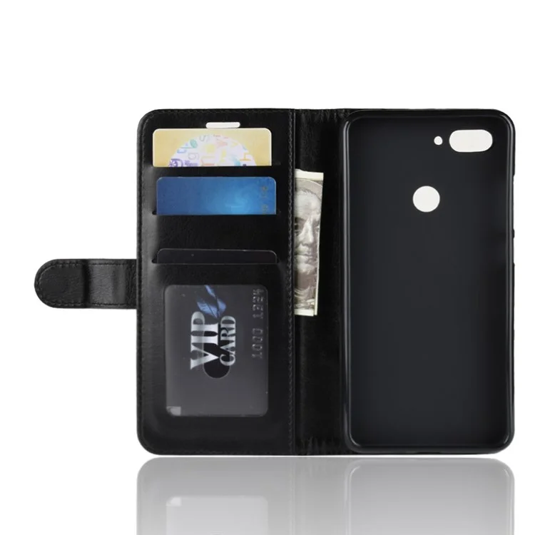 Crazy Horse Wallet Stand Case de Teléfonos Celulares de Cuero Para Xiaomi Mi 8 Lite/mi 8 Youth (mi 8X) - Negro