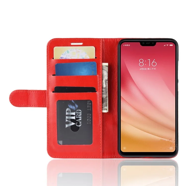 Crazy Horse Wallet Stand Cover Couverture Pour Xiaomi Mi 8 Lite / Mi 8 Youth (mi 8X) - Rouge