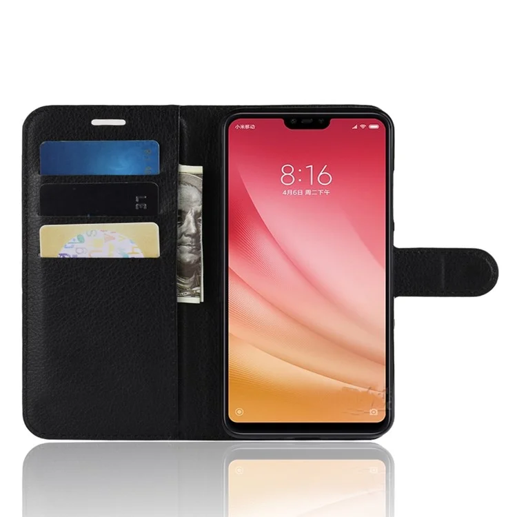 Portafoglio di Texture Litchi in Pelle Mobile Per Xiaomi Mi 8 Lite / mi 8 Giovani (mi 8X) - Nero