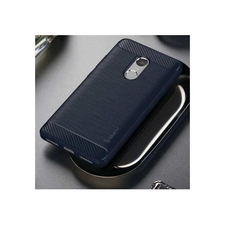 IPAKY Brushed TPU Case for Xiaomi Redmi Note 4 with Carbon Fiber Decorated - Dark Blue