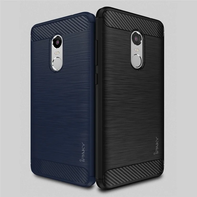IPAKY Brushed TPU Case for Xiaomi Redmi Note 4 with Carbon Fiber Decorated - Dark Blue