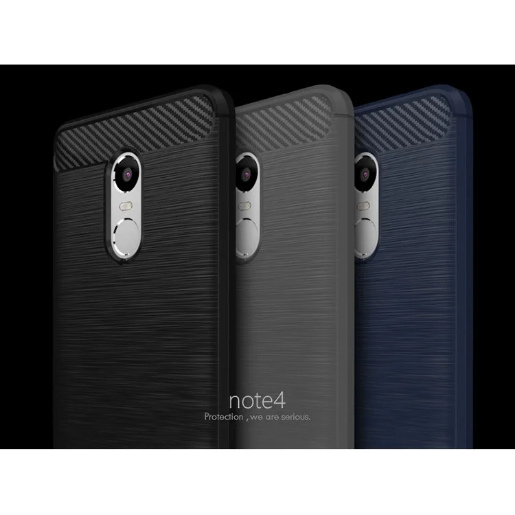 IPAKY Brushed TPU Case for Xiaomi Redmi Note 4 with Carbon Fiber Decorated - Dark Blue