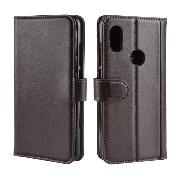 For Xiaomi Mi A2 Lite / Redmi 6 Pro Phone Cases Genuine Split Leather Wallet Mobile Cover Stand - Brown