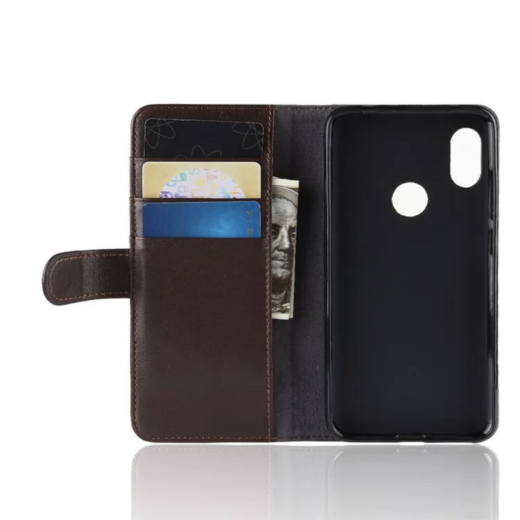 For Xiaomi Mi A2 Lite / Redmi 6 Pro Phone Cases Genuine Split Leather Wallet Mobile Cover Stand - Brown