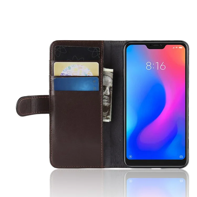For Xiaomi Mi A2 Lite / Redmi 6 Pro Phone Cases Genuine Split Leather Wallet Mobile Cover Stand - Brown