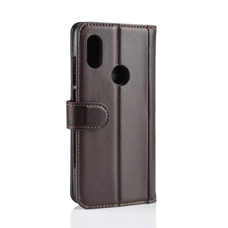 For Xiaomi Mi A2 Lite / Redmi 6 Pro Phone Cases Genuine Split Leather Wallet Mobile Cover Stand - Brown