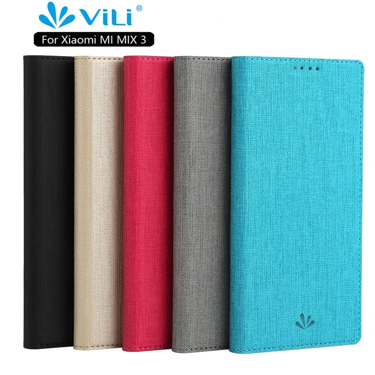 VILI DMX Cross Texture Stand Cuir Case Avec Fente de Carte Pour Xiaomi Mi Mix 3 / Mélanger 3 5G - Gris