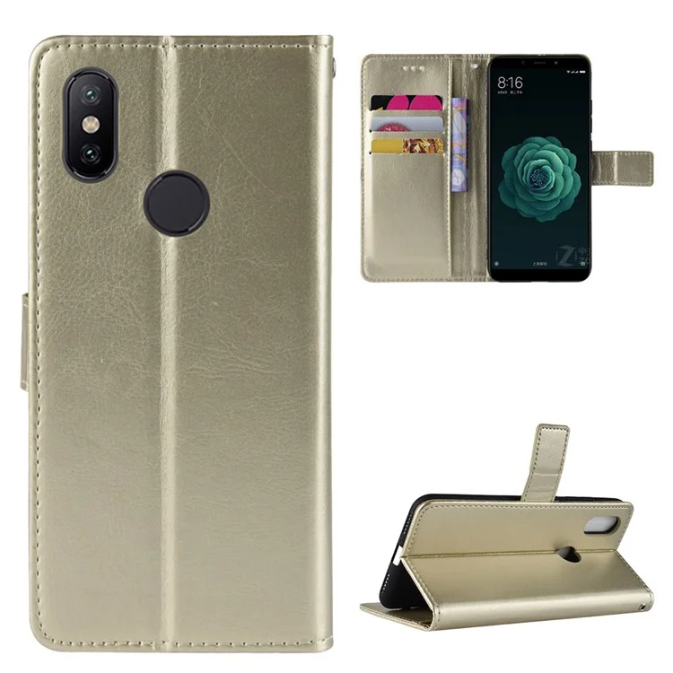 Crazy Horse Wallet Stand Cover Protective Cover Para Xiaomi Mi A2 Lite / Redmi 6 Pro - Oro