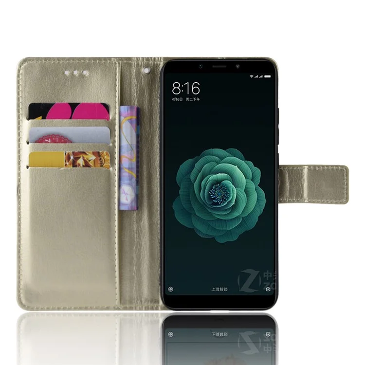 Crazy Horse Wallet Coperchio Protettivo in Pelle Per Xiaomi Mi A2 Lite / Redmi 6 Pro - Oro