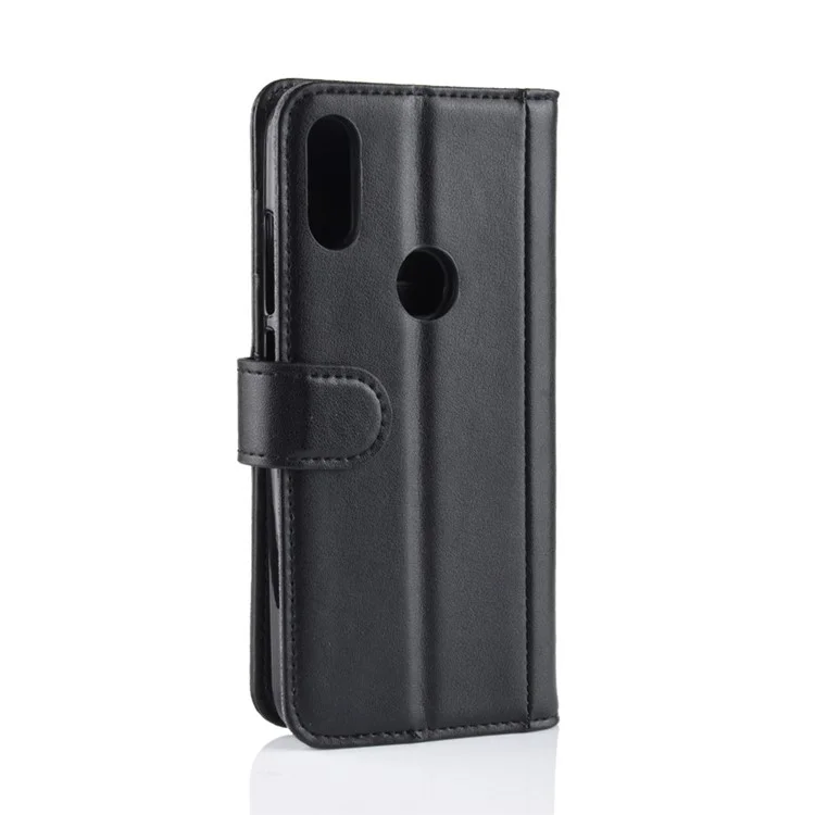 Genuine Split Leather Wallet Protective Case for Xiaomi Redmi Note 7S /Note 7 / Note 7 Pro (India) - Black