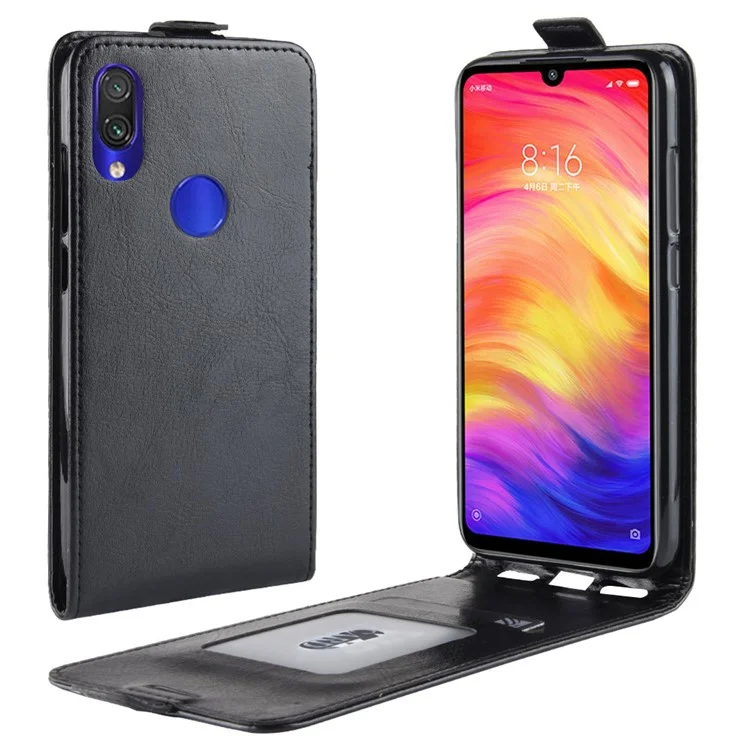 Cheval Fou [Flip Vertical] Cas De Protection En Cuir Pour Xiaomi Redmi Note 7S / Note 7 / Note 7 Pro (Inde) - Noir