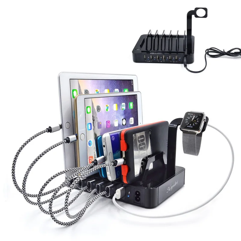 ZUOJIAMAN 50W 6-Port USB Charging Station with Fast Charging for Phone Tablet - Black / US Plug