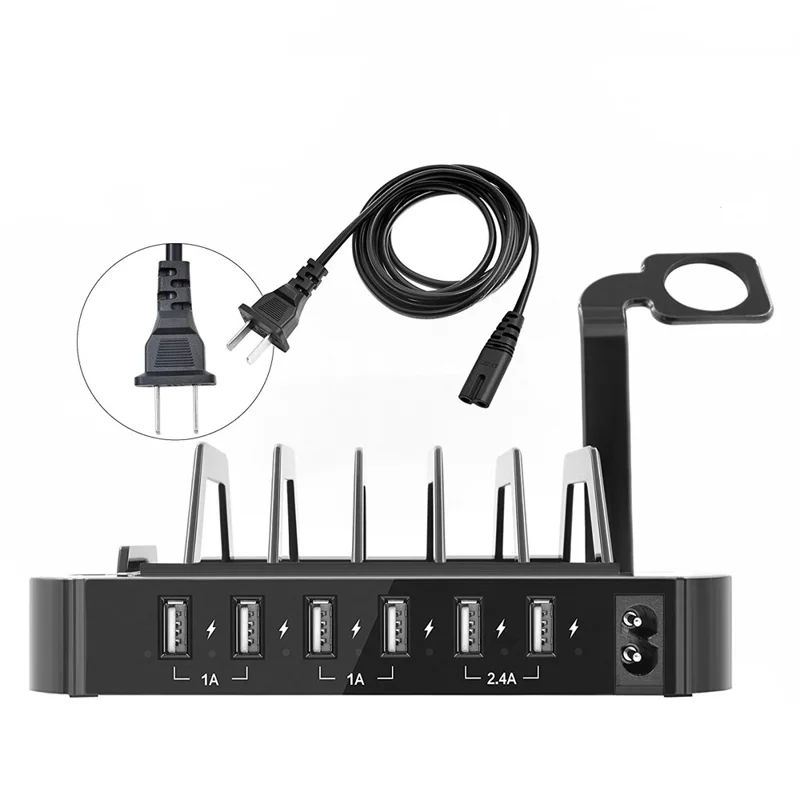 ZUOJIAMAN 50W 6-Port USB Charging Station with Fast Charging for Phone Tablet - Black / US Plug
