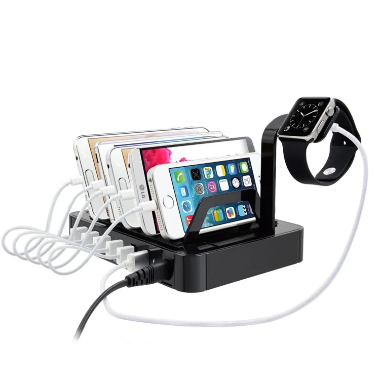 ZUOJIAMAN 50W 6-Port USB Charging Station with Fast Charging for Phone Tablet - Black / US Plug