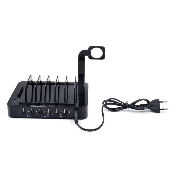 ZUOJIAMAN 50W 6-Port USB Charging Station with Fast Charging for Phone Tablet - Black / US Plug