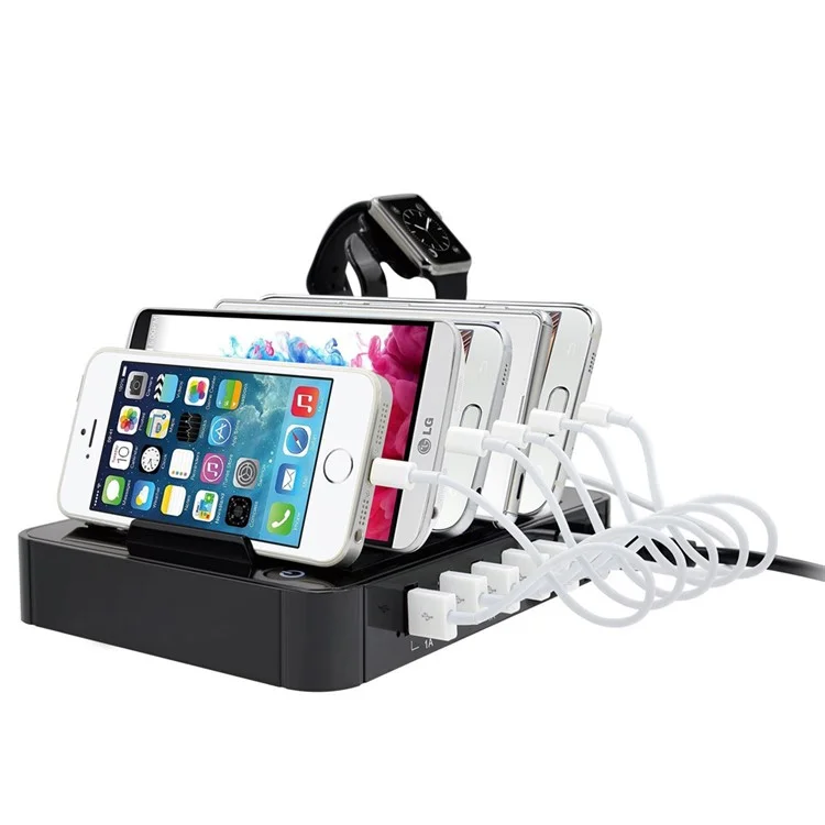 ZUOJIAMAN 50W 6-Port USB Charging Station with Fast Charging for Phone Tablet - Black / US Plug