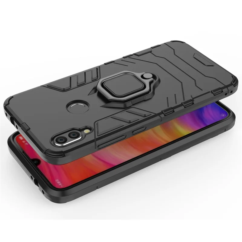 Cool Guard Ring Holder Kickstand PC TPU Hybrid Case for Xiaomi Redmi Note 7S /Note 7 / Note 7 Pro (India) - Black