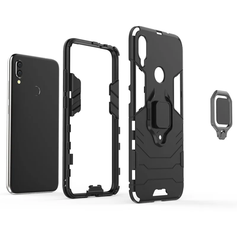 Cool Guard Ring Hotkstand PC TPU Hybrid Hybrid Pour Xiaomi Redmi Note 7S / Note 7 / Note 7 Pro (inde) - le Noir