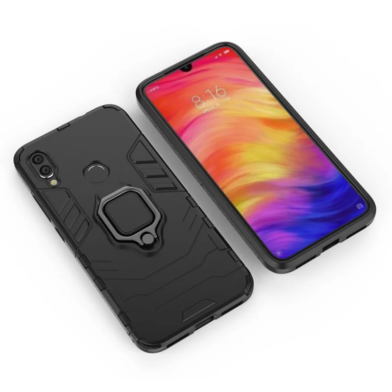 Cool Guard Ring Holder Kickstand PC TPU Hybrid Case for Xiaomi Redmi Note 7S /Note 7 / Note 7 Pro (India) - Black