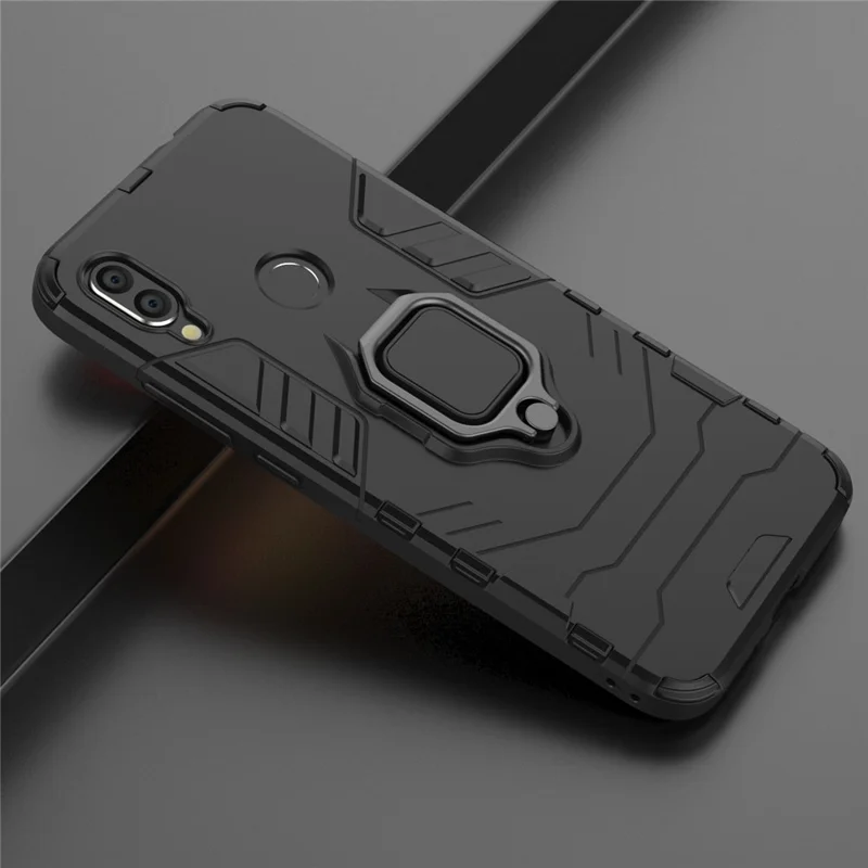 Cool Guard Ring Hotkstand PC TPU Hybrid Hybrid Pour Xiaomi Redmi Note 7S / Note 7 / Note 7 Pro (inde) - le Noir