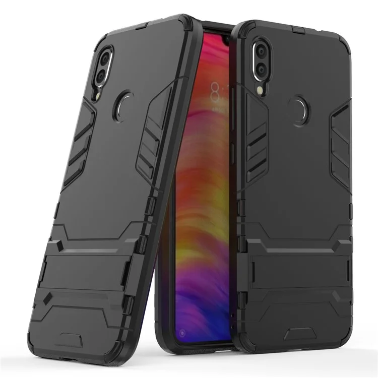 Caso Híbrido de Plástico + TPU Con Kickstand Para Xiaomi Redmi Nota 7S /nota 7 / Nota 7 Pro (India) - Negro