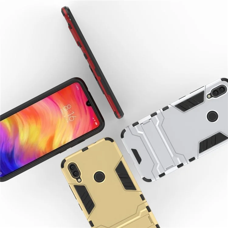 Plastica + Custodia Ibrida TPU Con Cavalletto Per Xiaomi Redmi Note 7S /nota 7 / Nota 7 Pro (India) - Nero