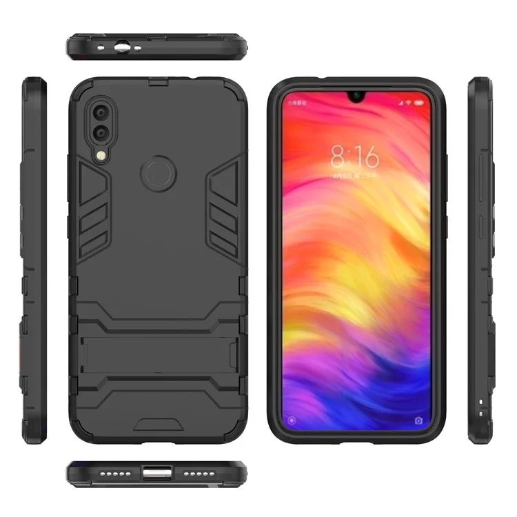 Plastica + Custodia Ibrida TPU Con Cavalletto Per Xiaomi Redmi Note 7S /nota 7 / Nota 7 Pro (India) - Nero